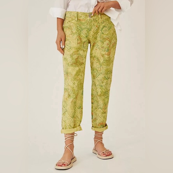 Pilcro Anthropologie Pants The Wanderer Low Rise Green Floral Size 27 - Picture 1 of 11